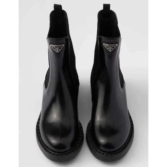 Prada Chocolate Brushed Leather Black Pull On Chelsea Ankle Mid Calf Boot 38.5 - Picture 11 of 16